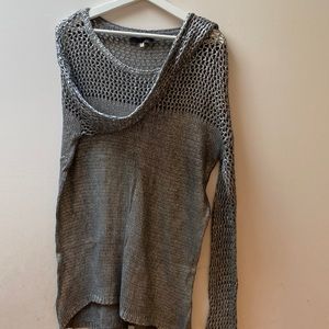 Metallic silver velvet slouchy sweater in silk cotton metallic